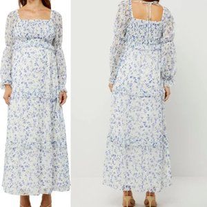 (Maternity) A Pea in the Pod- smocked bodice floral maxi dress - Blue Meadow.